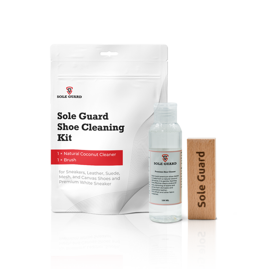 The Shoe Cleaning Kit offers a versatile solution with a coconut-based cleaner, brush, and packaging ideal for sneakers and suede.