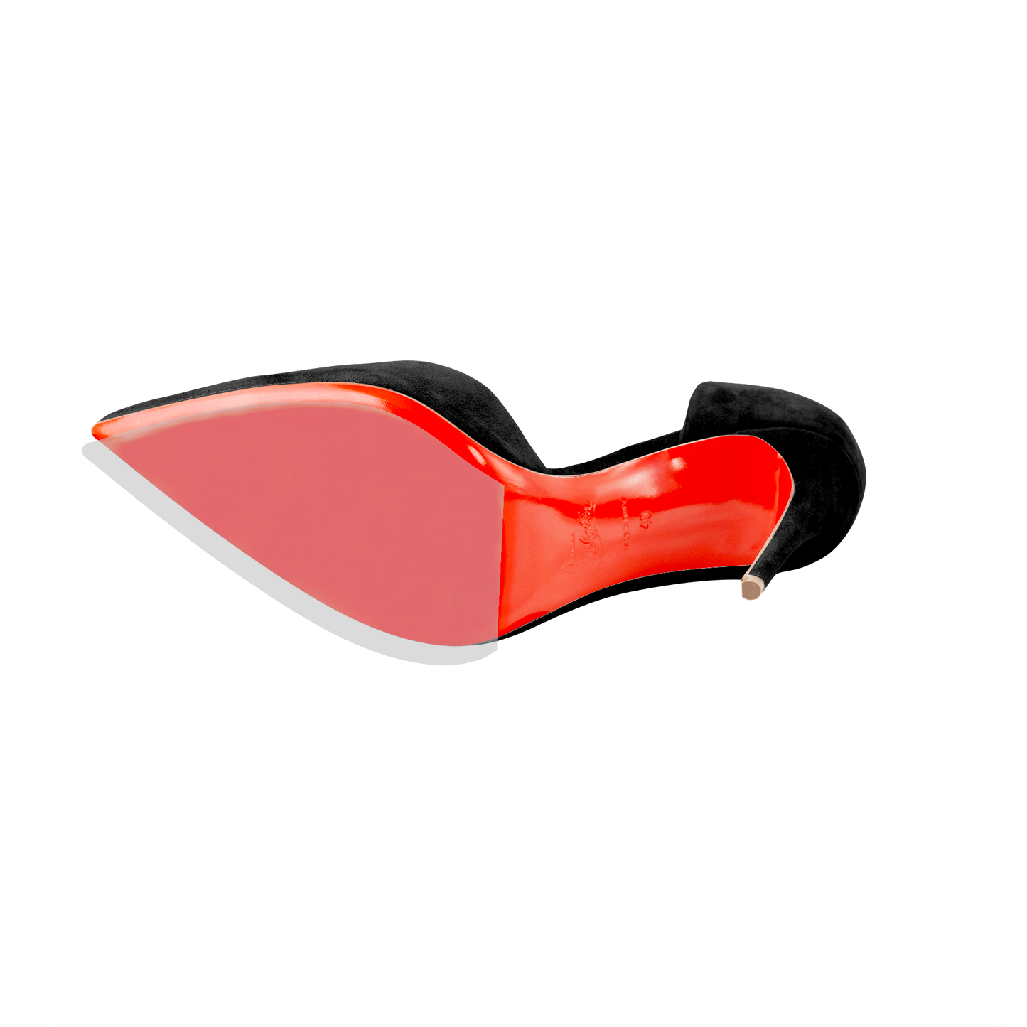 The Christian Louboutin Miss Z Sole Guard 3x Pack showcases the elegance and style of the black stiletto heel with its striking red sole, viewed from the bottom against a white background.