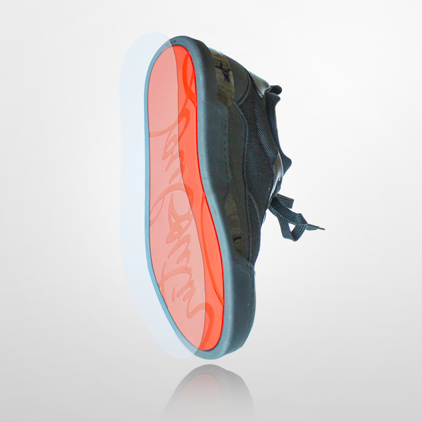 Showcase your style with the Louboutin Sneaker Aurelien Rankick Sole Guard, featuring a black design and a red translucent sole with signature detail—ideal for pairing with durable sole protectors.