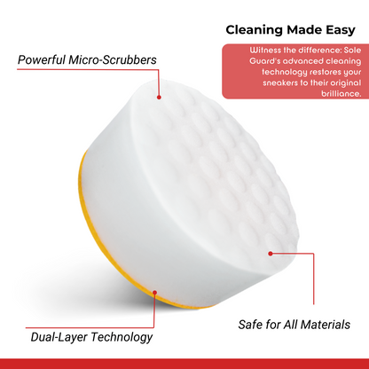 The Sole Guard Sneaker Eraser, a shoe-cleaning sponge, features micro-scrubbers and dual-layer technology, making it ideal for sneaker care and safe for all sole types and materials.