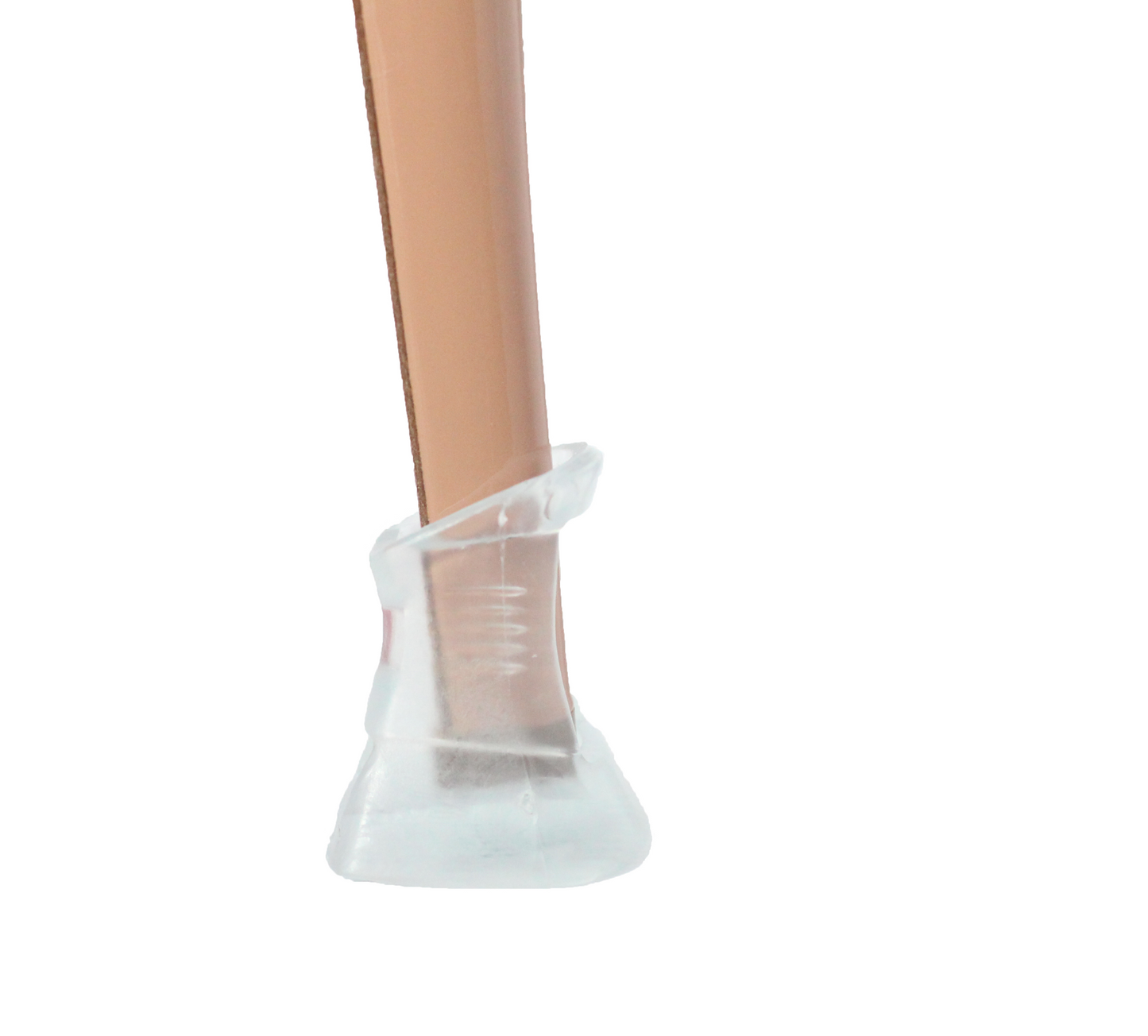 The High Heel Protectors offer versatile protection with non-slip features for clear, high-heeled shoes on a doll's foot.