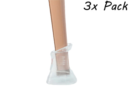 A leg in a clear sock with a white heel cover, embodying invisible confidence, is labeled "High Heel Protector 3 Pack" in the top right corner.
